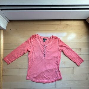 Lauren Jeans by Ralph Lauren Salmon Crochet  Henley‎ Top Size M